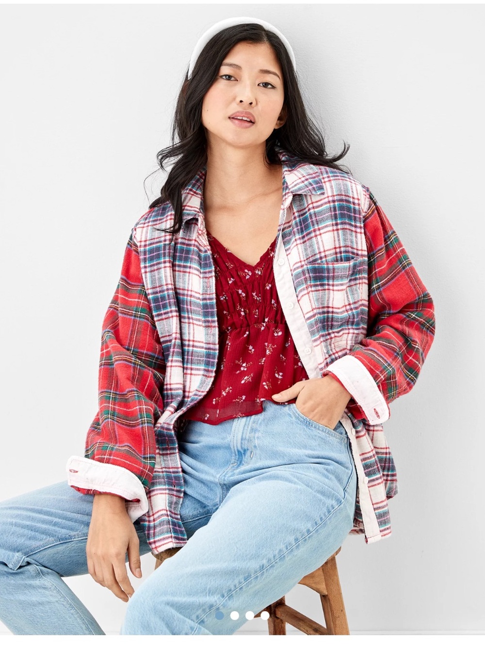 American Eagle Outfitters Red Plaid Utility Shacket